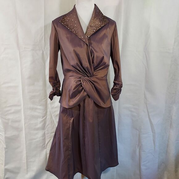 Tadashi Shoji Two Piece Set Skirt 14 Ruched Top Shirt 12 Sequins Party Formal - Picture 2 of 16